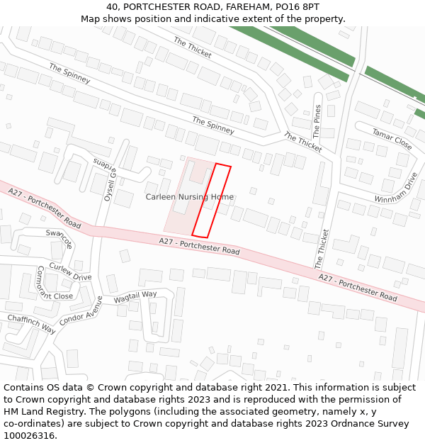 40, PORTCHESTER ROAD, FAREHAM, PO16 8PT: Location map and indicative extent of plot