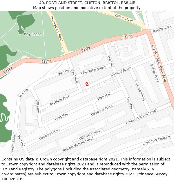 40, PORTLAND STREET, CLIFTON, BRISTOL, BS8 4JB: Location map and indicative extent of plot