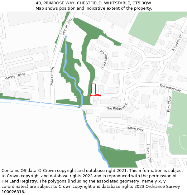 40, PRIMROSE WAY, CHESTFIELD, WHITSTABLE, CT5 3QW: Location map and indicative extent of plot