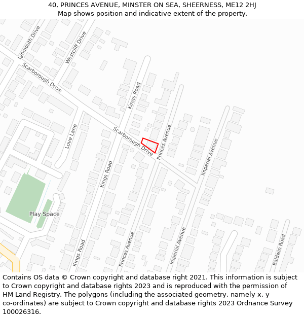 40, PRINCES AVENUE, MINSTER ON SEA, SHEERNESS, ME12 2HJ: Location map and indicative extent of plot