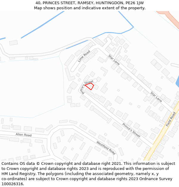 40, PRINCES STREET, RAMSEY, HUNTINGDON, PE26 1JW: Location map and indicative extent of plot