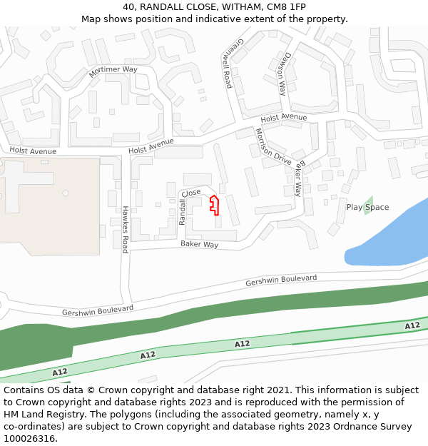 40, RANDALL CLOSE, WITHAM, CM8 1FP: Location map and indicative extent of plot