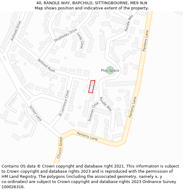 40, RANDLE WAY, BAPCHILD, SITTINGBOURNE, ME9 9LN: Location map and indicative extent of plot