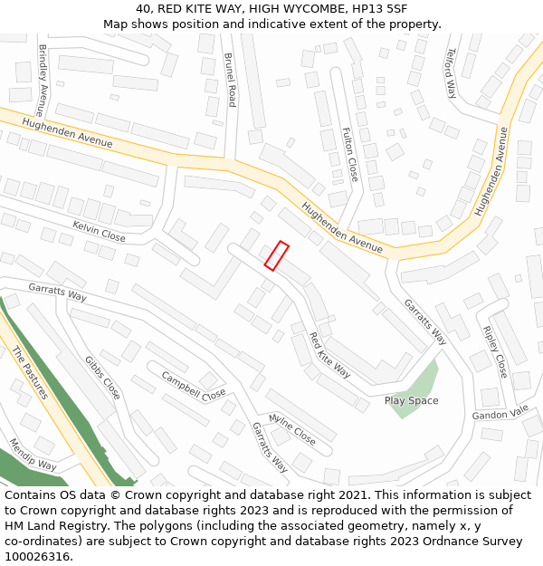 40, RED KITE WAY, HIGH WYCOMBE, HP13 5SF: Location map and indicative extent of plot