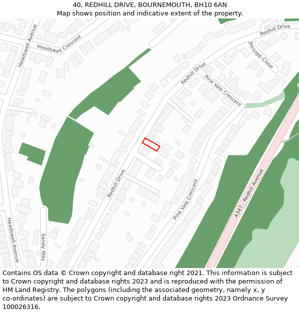40, REDHILL DRIVE, BOURNEMOUTH, BH10 6AN: Location map and indicative extent of plot