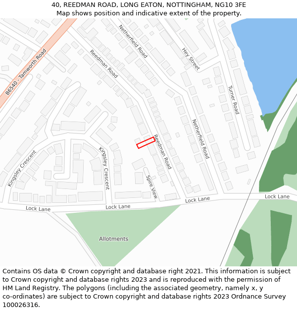 40, REEDMAN ROAD, LONG EATON, NOTTINGHAM, NG10 3FE: Location map and indicative extent of plot