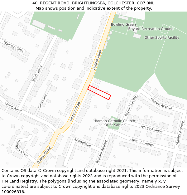 40, REGENT ROAD, BRIGHTLINGSEA, COLCHESTER, CO7 0NL: Location map and indicative extent of plot