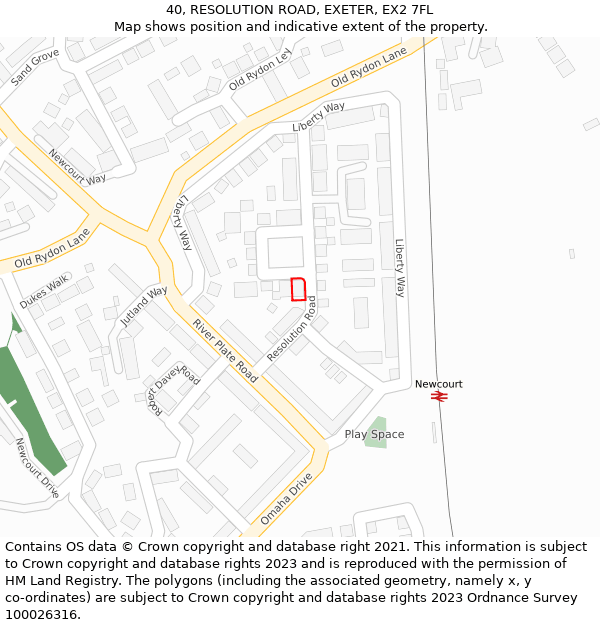 40, RESOLUTION ROAD, EXETER, EX2 7FL: Location map and indicative extent of plot