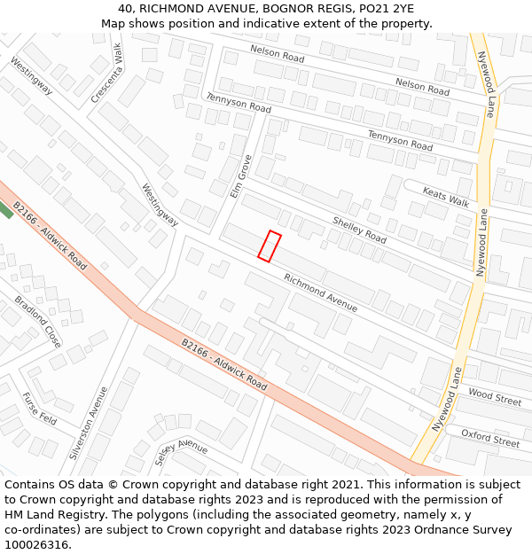 40, RICHMOND AVENUE, BOGNOR REGIS, PO21 2YE: Location map and indicative extent of plot