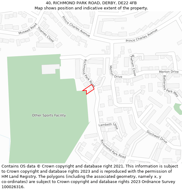 40, RICHMOND PARK ROAD, DERBY, DE22 4FB: Location map and indicative extent of plot