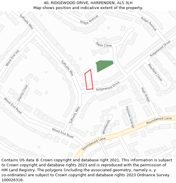 40, RIDGEWOOD DRIVE, HARPENDEN, AL5 3LH: Location map and indicative extent of plot