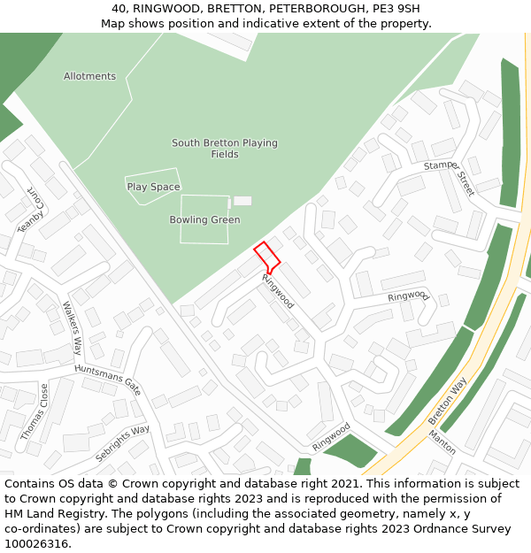40, RINGWOOD, BRETTON, PETERBOROUGH, PE3 9SH: Location map and indicative extent of plot
