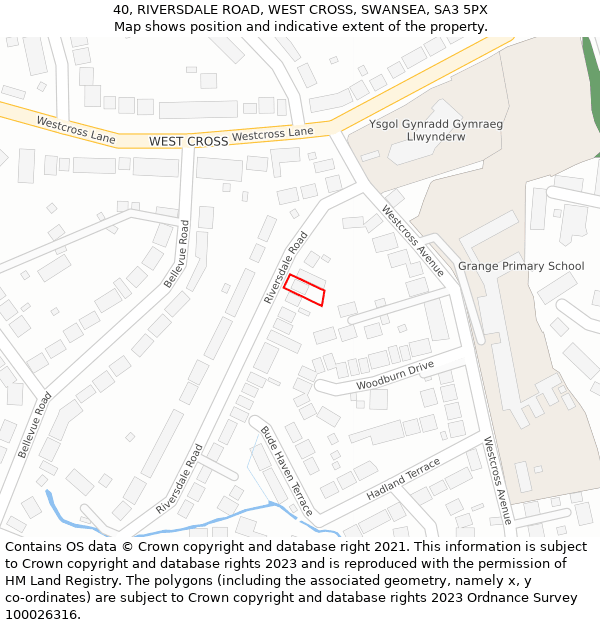 40, RIVERSDALE ROAD, WEST CROSS, SWANSEA, SA3 5PX: Location map and indicative extent of plot