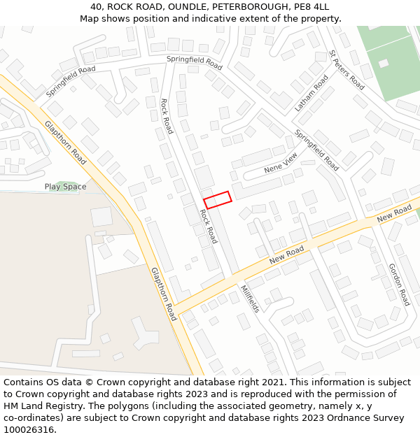 40, ROCK ROAD, OUNDLE, PETERBOROUGH, PE8 4LL: Location map and indicative extent of plot