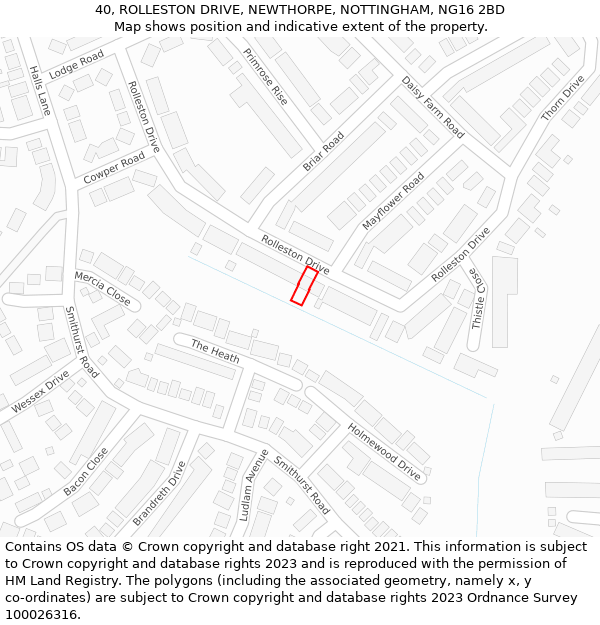 40, ROLLESTON DRIVE, NEWTHORPE, NOTTINGHAM, NG16 2BD: Location map and indicative extent of plot