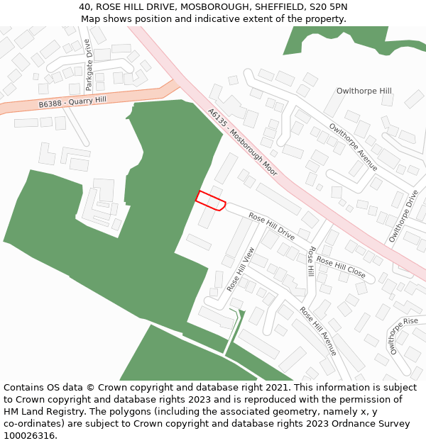 40, ROSE HILL DRIVE, MOSBOROUGH, SHEFFIELD, S20 5PN: Location map and indicative extent of plot