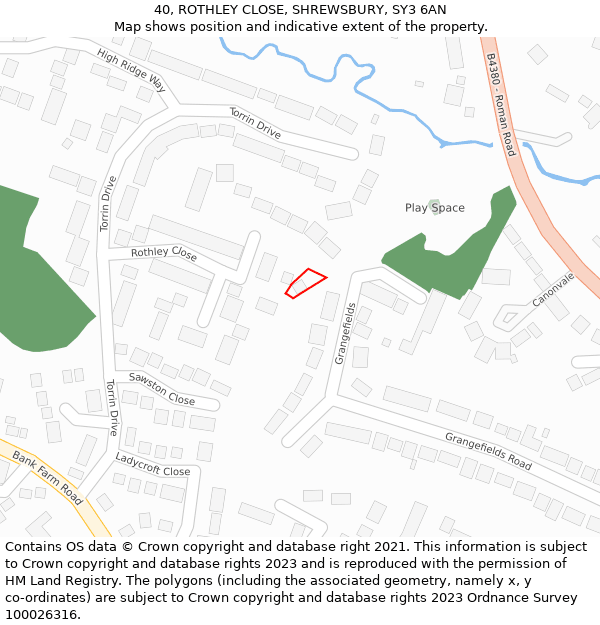 40, ROTHLEY CLOSE, SHREWSBURY, SY3 6AN: Location map and indicative extent of plot