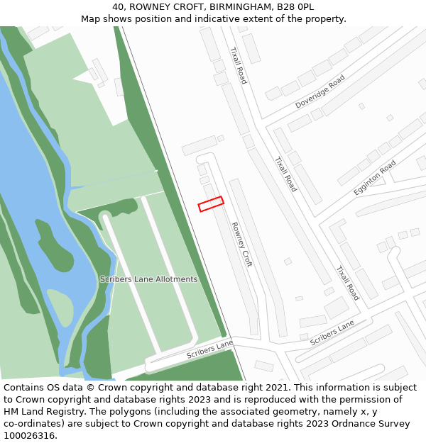 40, ROWNEY CROFT, BIRMINGHAM, B28 0PL: Location map and indicative extent of plot