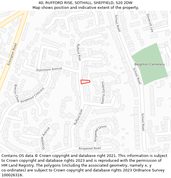 40, RUFFORD RISE, SOTHALL, SHEFFIELD, S20 2DW: Location map and indicative extent of plot
