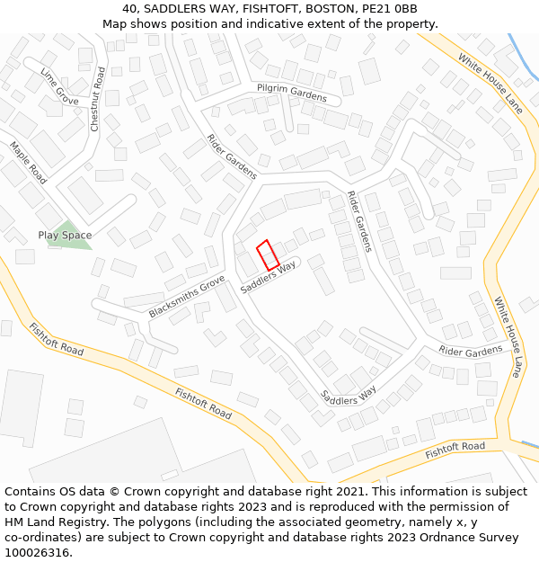 40, SADDLERS WAY, FISHTOFT, BOSTON, PE21 0BB: Location map and indicative extent of plot