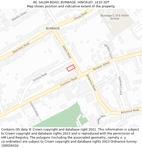 40, SALEM ROAD, BURBAGE, HINCKLEY, LE10 2DT: Location map and indicative extent of plot