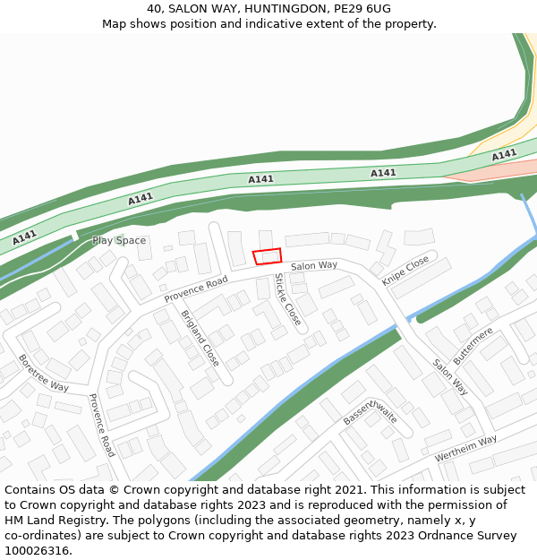 40, SALON WAY, HUNTINGDON, PE29 6UG: Location map and indicative extent of plot