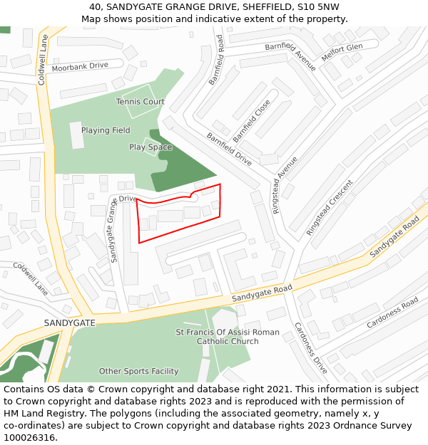 40, SANDYGATE GRANGE DRIVE, SHEFFIELD, S10 5NW: Location map and indicative extent of plot