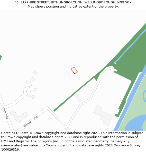 40, SAPPHIRE STREET, IRTHLINGBOROUGH, WELLINGBOROUGH, NN9 5GX: Location map and indicative extent of plot