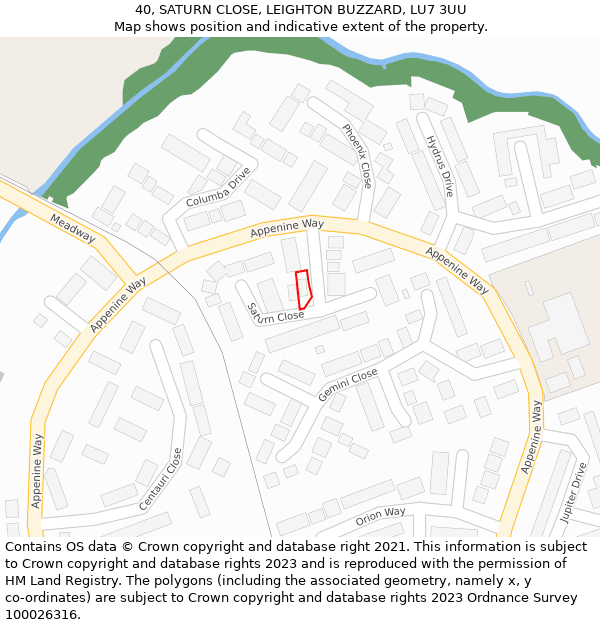 40, SATURN CLOSE, LEIGHTON BUZZARD, LU7 3UU: Location map and indicative extent of plot