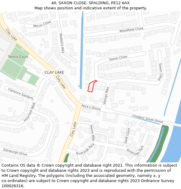 40, SAXON CLOSE, SPALDING, PE12 6AX: Location map and indicative extent of plot
