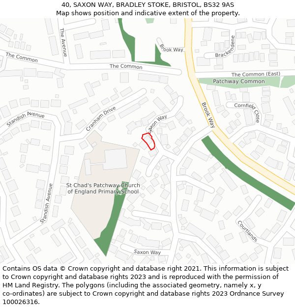 40, SAXON WAY, BRADLEY STOKE, BRISTOL, BS32 9AS: Location map and indicative extent of plot