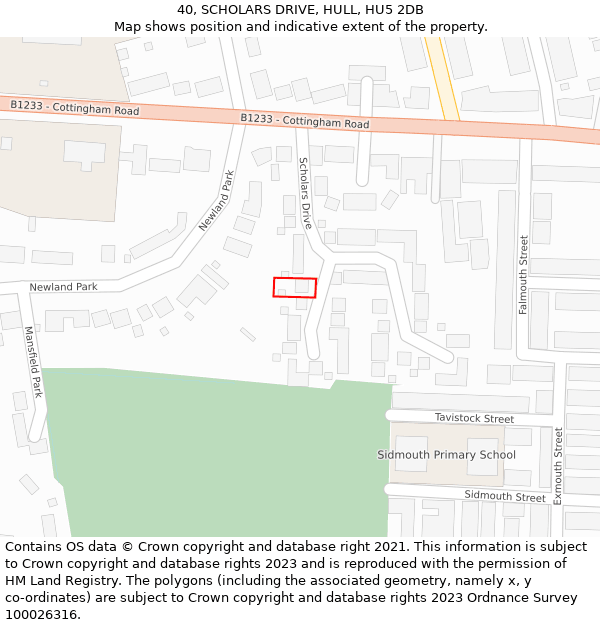 40, SCHOLARS DRIVE, HULL, HU5 2DB: Location map and indicative extent of plot