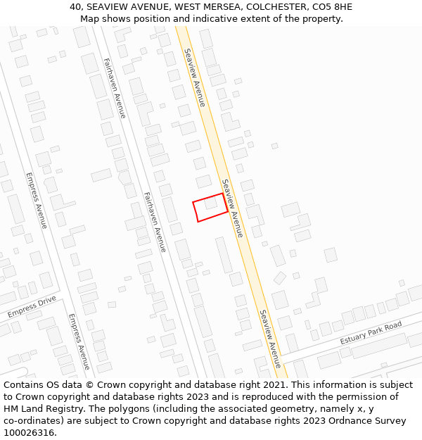 40, SEAVIEW AVENUE, WEST MERSEA, COLCHESTER, CO5 8HE: Location map and indicative extent of plot