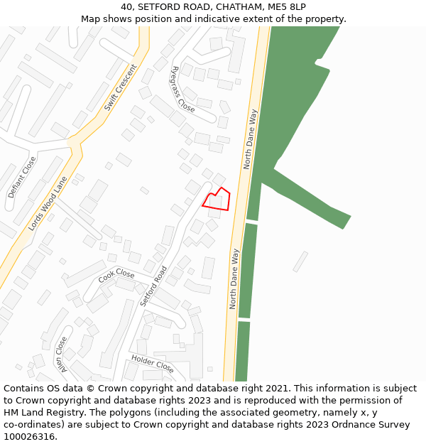 40, SETFORD ROAD, CHATHAM, ME5 8LP: Location map and indicative extent of plot