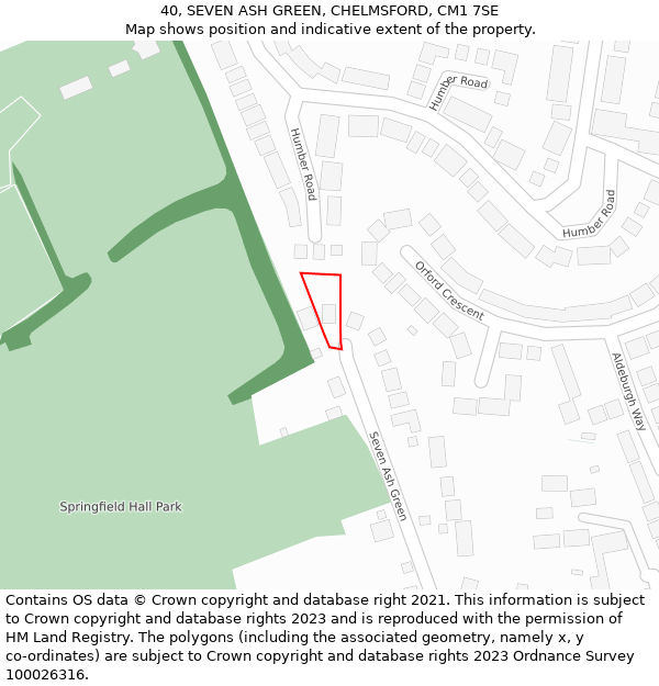 40, SEVEN ASH GREEN, CHELMSFORD, CM1 7SE: Location map and indicative extent of plot