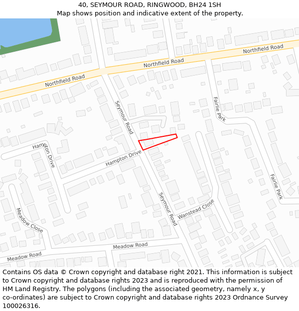 40, SEYMOUR ROAD, RINGWOOD, BH24 1SH: Location map and indicative extent of plot