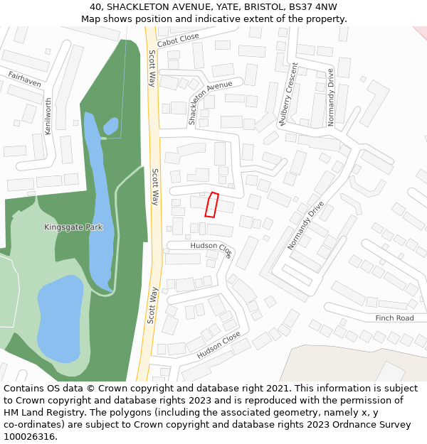 40, SHACKLETON AVENUE, YATE, BRISTOL, BS37 4NW: Location map and indicative extent of plot