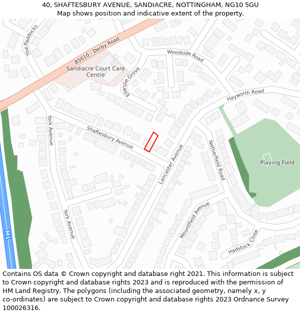 40, SHAFTESBURY AVENUE, SANDIACRE, NOTTINGHAM, NG10 5GU: Location map and indicative extent of plot