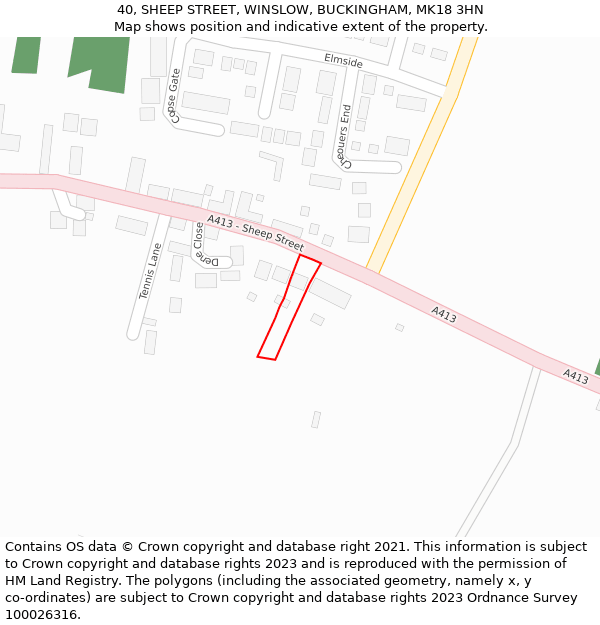 40, SHEEP STREET, WINSLOW, BUCKINGHAM, MK18 3HN: Location map and indicative extent of plot