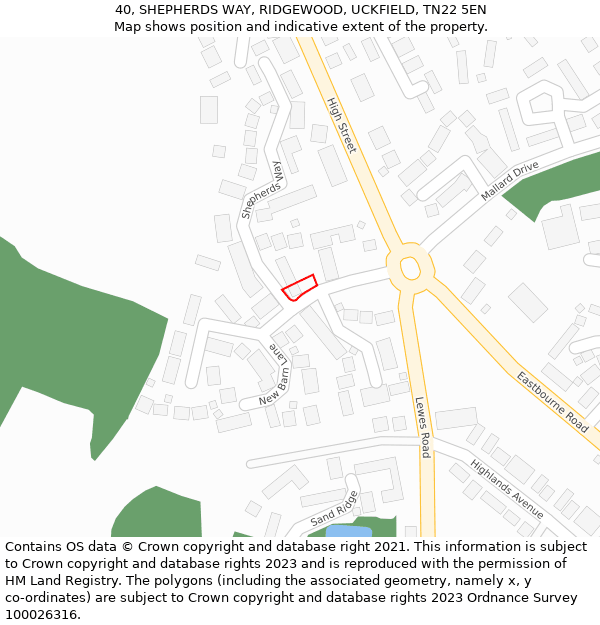 40, SHEPHERDS WAY, RIDGEWOOD, UCKFIELD, TN22 5EN: Location map and indicative extent of plot