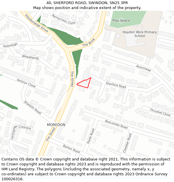 40, SHERFORD ROAD, SWINDON, SN25 3PR: Location map and indicative extent of plot