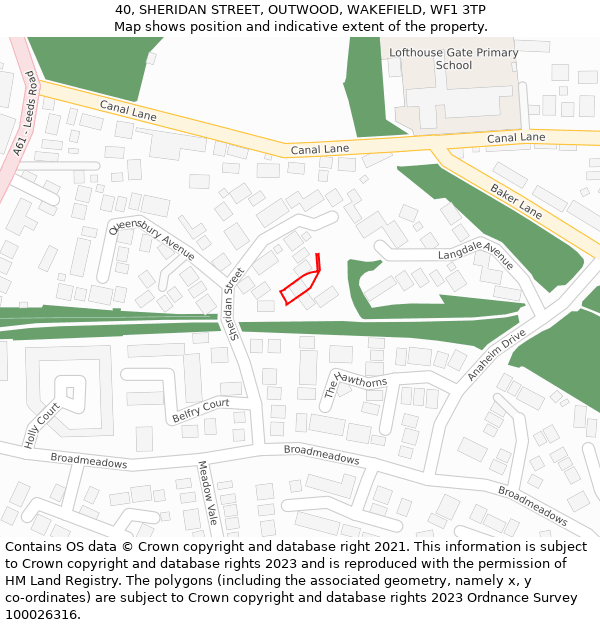 40, SHERIDAN STREET, OUTWOOD, WAKEFIELD, WF1 3TP: Location map and indicative extent of plot