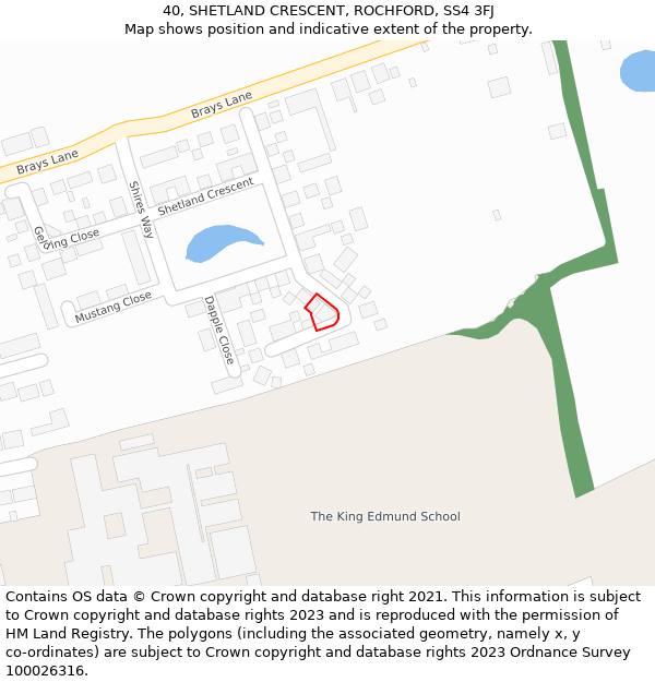 40, SHETLAND CRESCENT, ROCHFORD, SS4 3FJ: Location map and indicative extent of plot