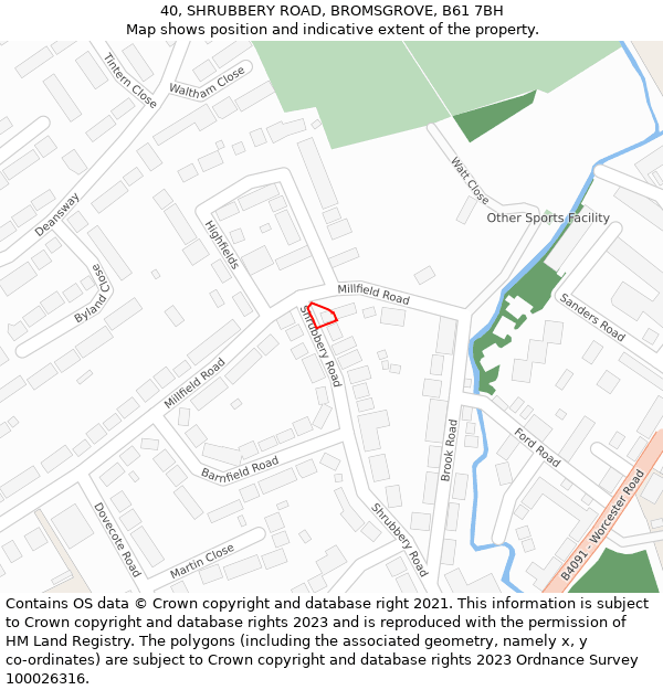 40, SHRUBBERY ROAD, BROMSGROVE, B61 7BH: Location map and indicative extent of plot