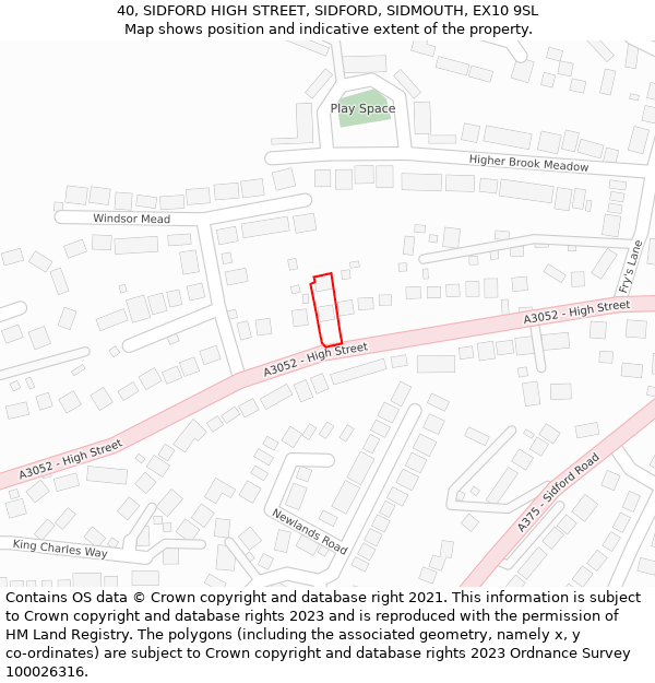40, SIDFORD HIGH STREET, SIDFORD, SIDMOUTH, EX10 9SL: Location map and indicative extent of plot