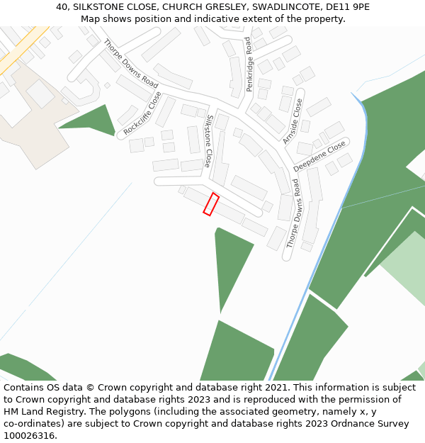 40, SILKSTONE CLOSE, CHURCH GRESLEY, SWADLINCOTE, DE11 9PE: Location map and indicative extent of plot