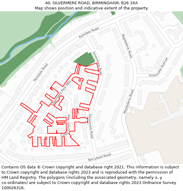 40, SILVERMERE ROAD, BIRMINGHAM, B26 3XA: Location map and indicative extent of plot