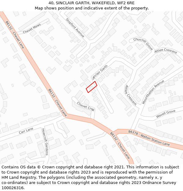 40, SINCLAIR GARTH, WAKEFIELD, WF2 6RE: Location map and indicative extent of plot