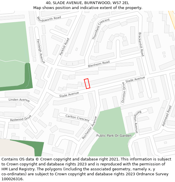 40, SLADE AVENUE, BURNTWOOD, WS7 2EL: Location map and indicative extent of plot