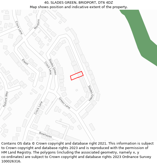 40, SLADES GREEN, BRIDPORT, DT6 4DZ: Location map and indicative extent of plot